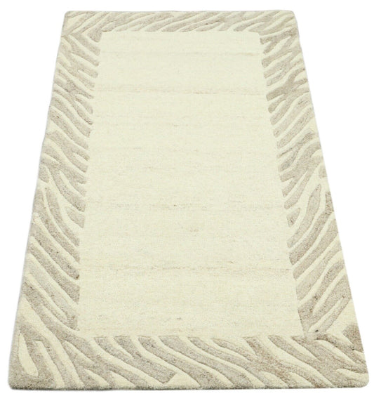 Gabbeh Teppich 100% Wolle 70X140 cm Handarbeit Grau Beige Handgetuftet T1010