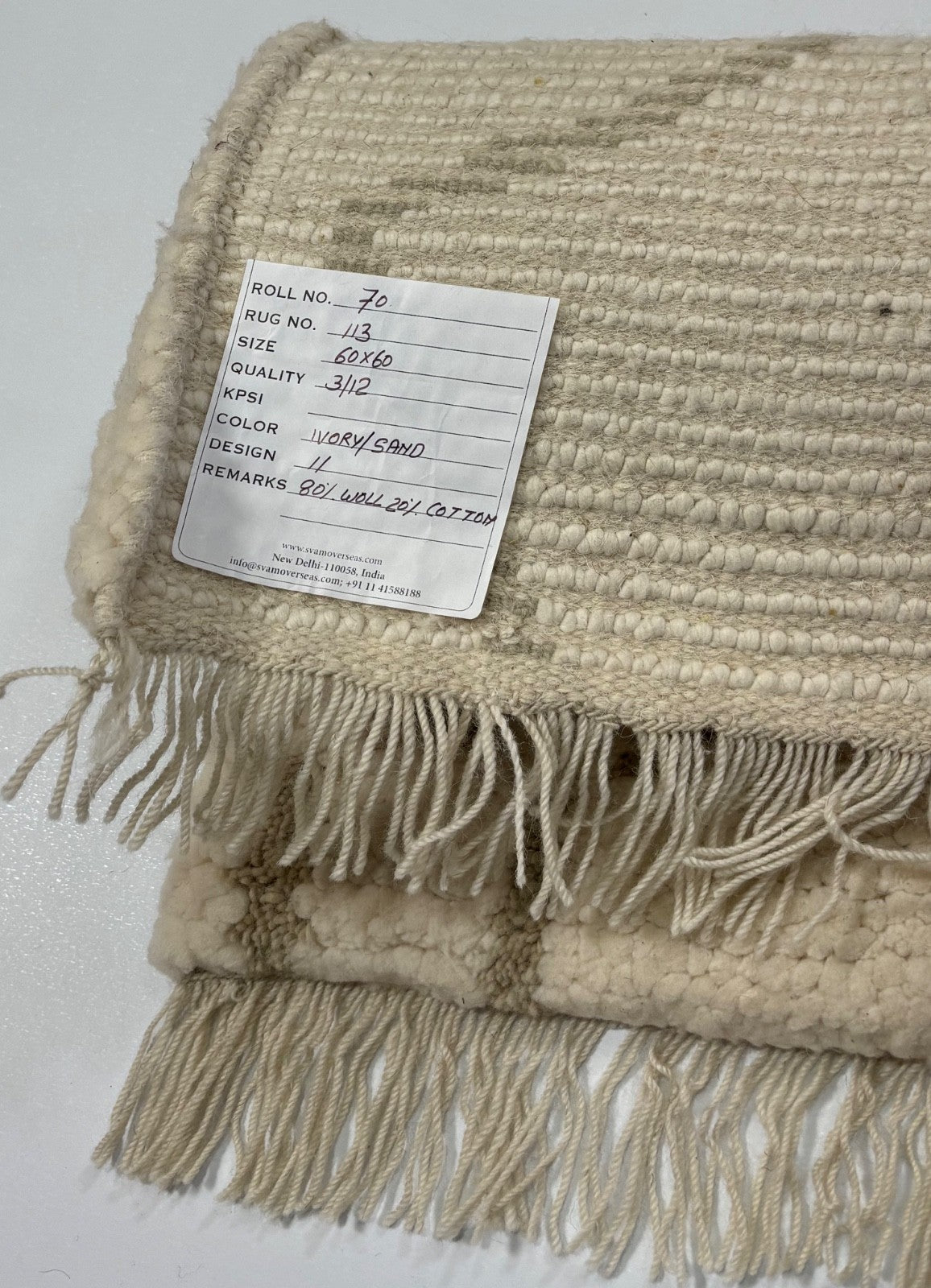 Handgefertigter Teppich 60x60 cm 100 % Wolle Weicher  Ivory & Sand R113