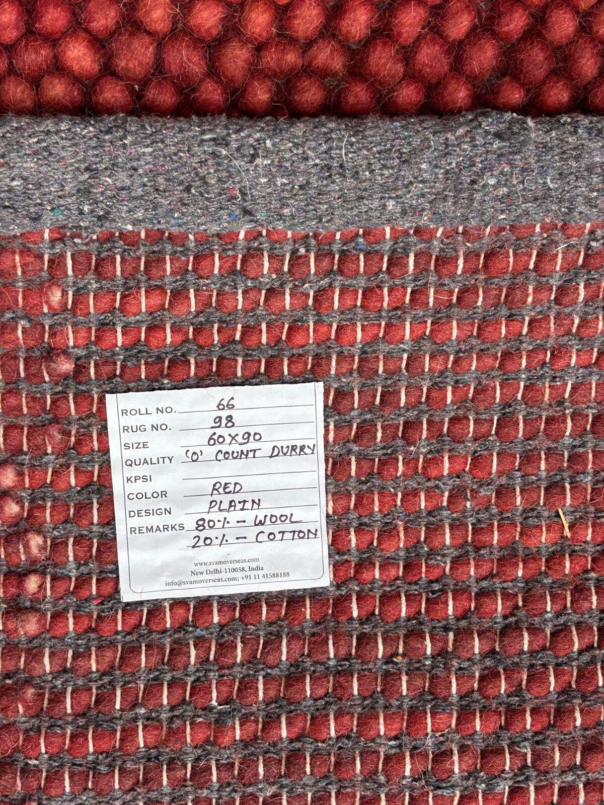 Handgefertigter Kilim Dhurry Flachgewebe design 60x90 Rot Wolleteppich R98