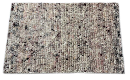Handgeknüpfter 100% Wollteppich 60x90 Modern Design Teppich Grau Beige BCI83