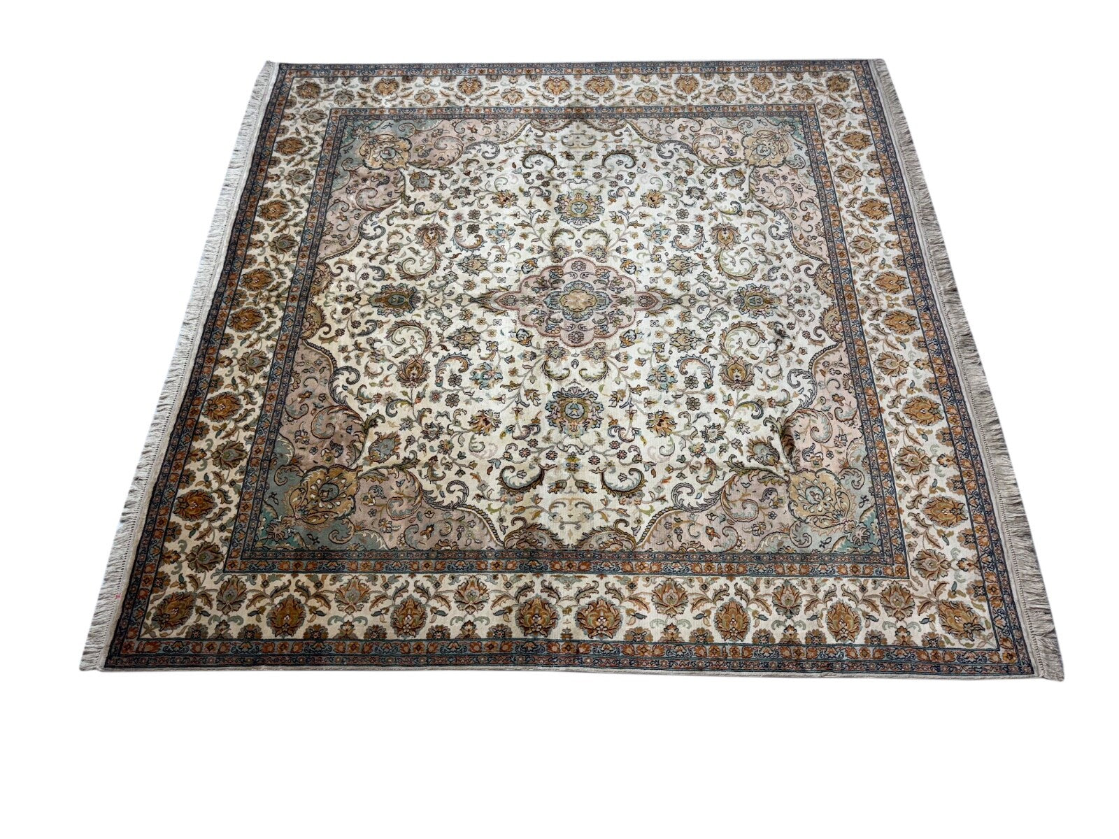Kašmír Seidenteppich 185x185 cm Echter Handgeknüpft Luxus Teppich Unikat