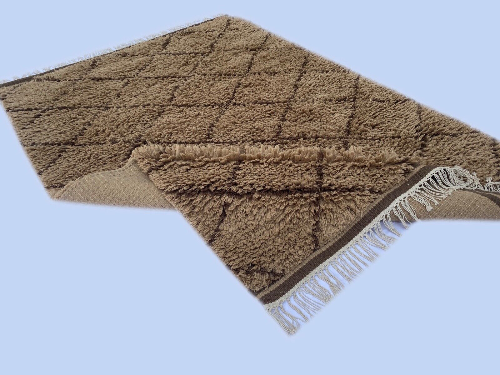 Teppich Morocco Berber Shaggy 100% Wolle Braun Handgefertigter BM1