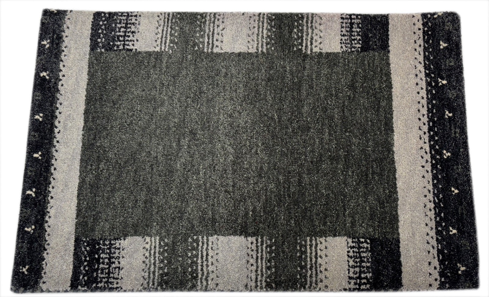 Gabbeh Teppich 60x90 cm Handgeknüpft 100% Wolle Dunkelgrün Grau Modern R72