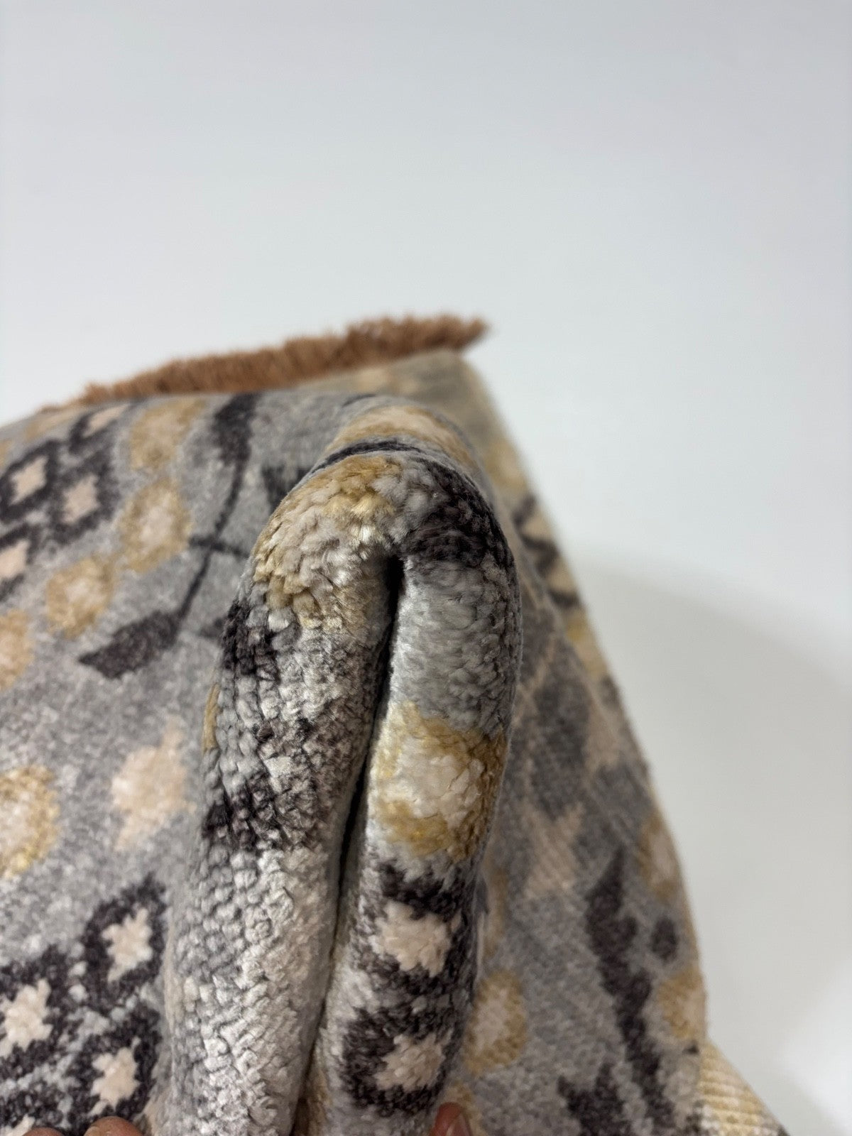 Handgeknüpfter Wollteppich 60x90 cm Kurzflor Modern Grau Beige Teppich D747