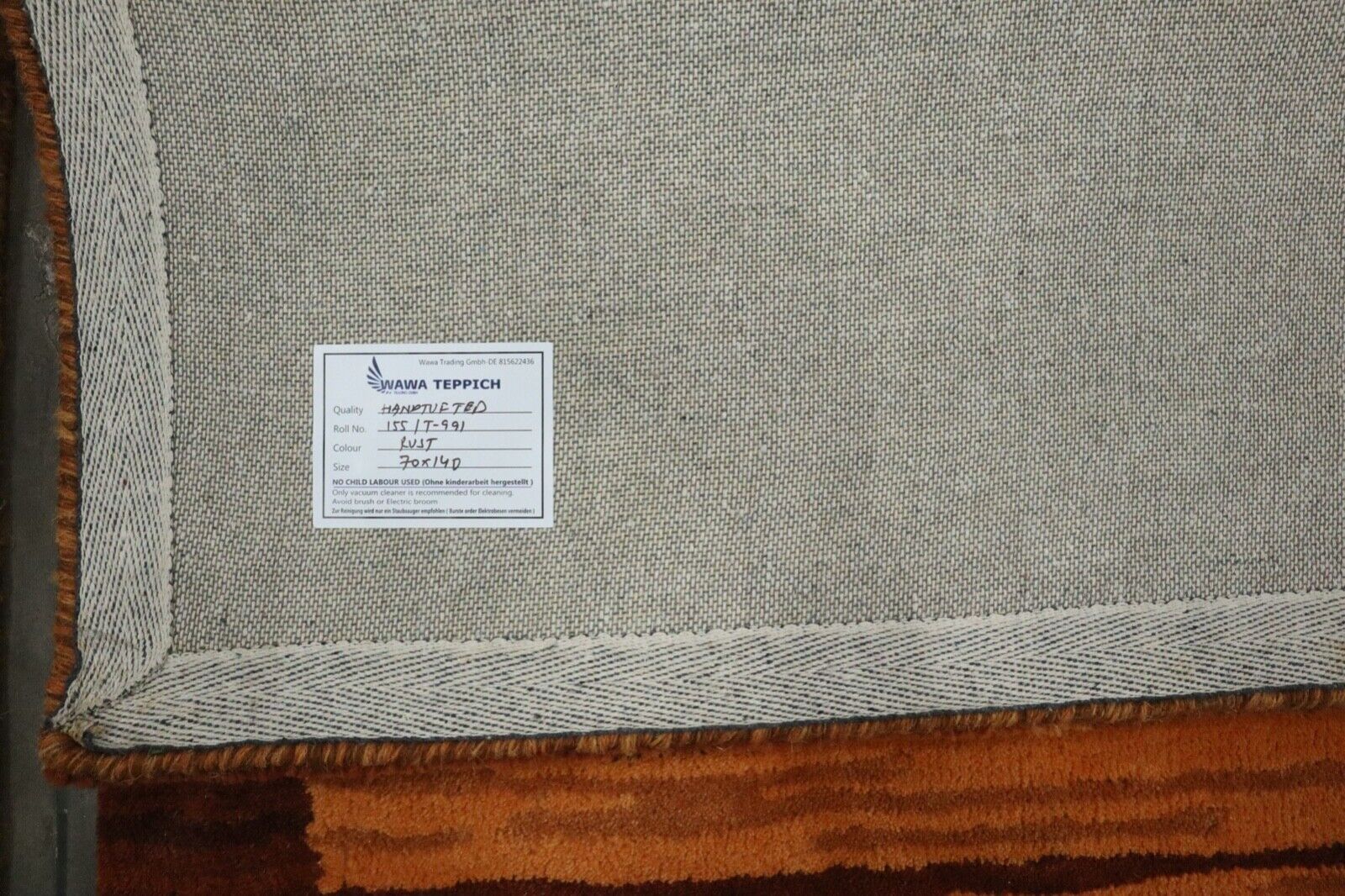 Tappeto arancione, 100% lana, 70x140 cm, fatto a mano, terracotta, tuftato a mano, T991