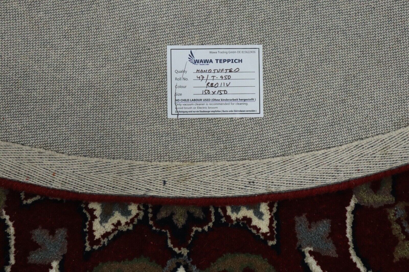 Rund Orient Rot Teppich 100% Wolle 150X150 cm Handarbeit Handgetuftet T950