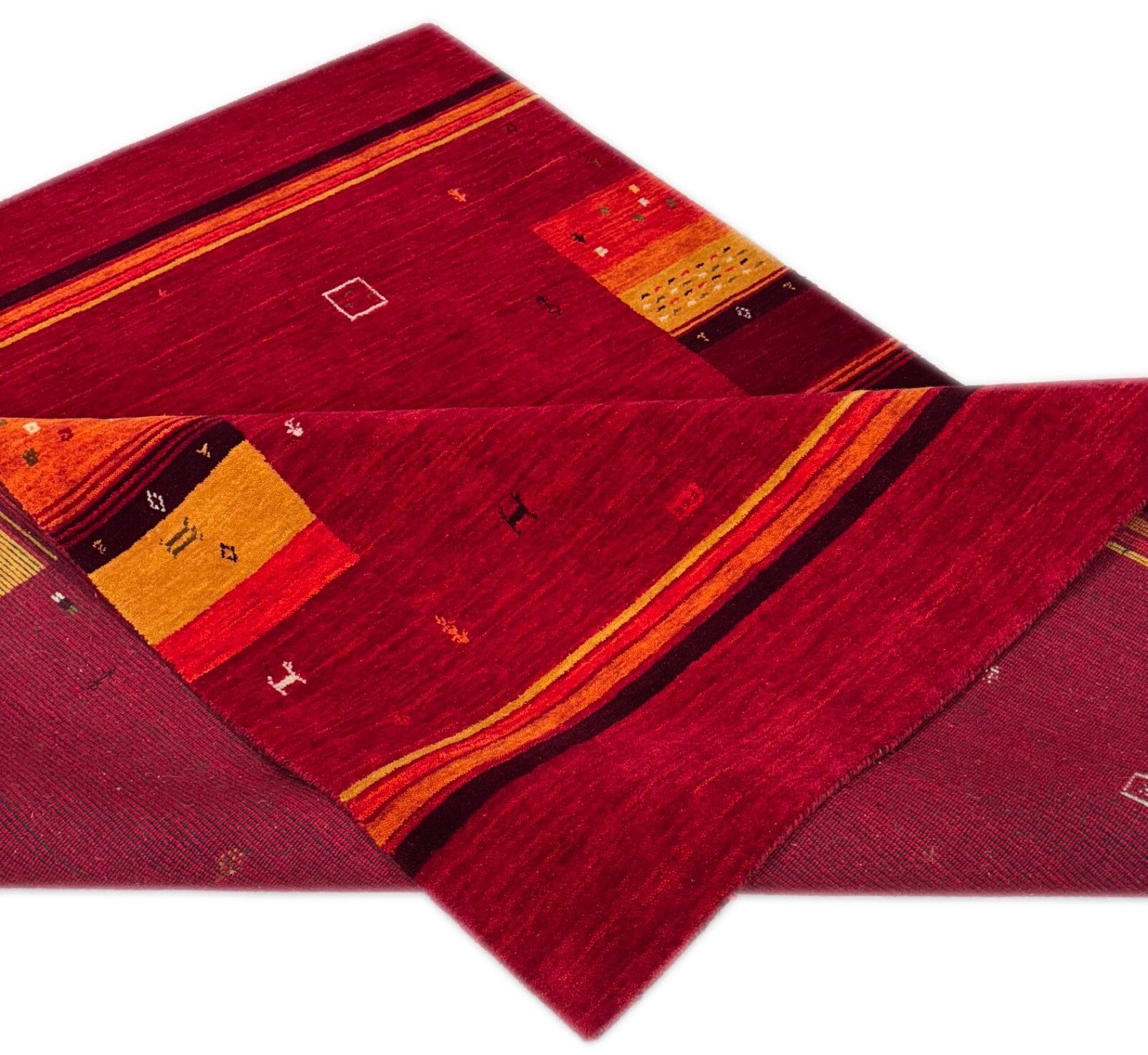 Wollteppich 170x240cm Handgewebt Modern 100% Wolle Rot Mehrfarbig Gabbeh ST22