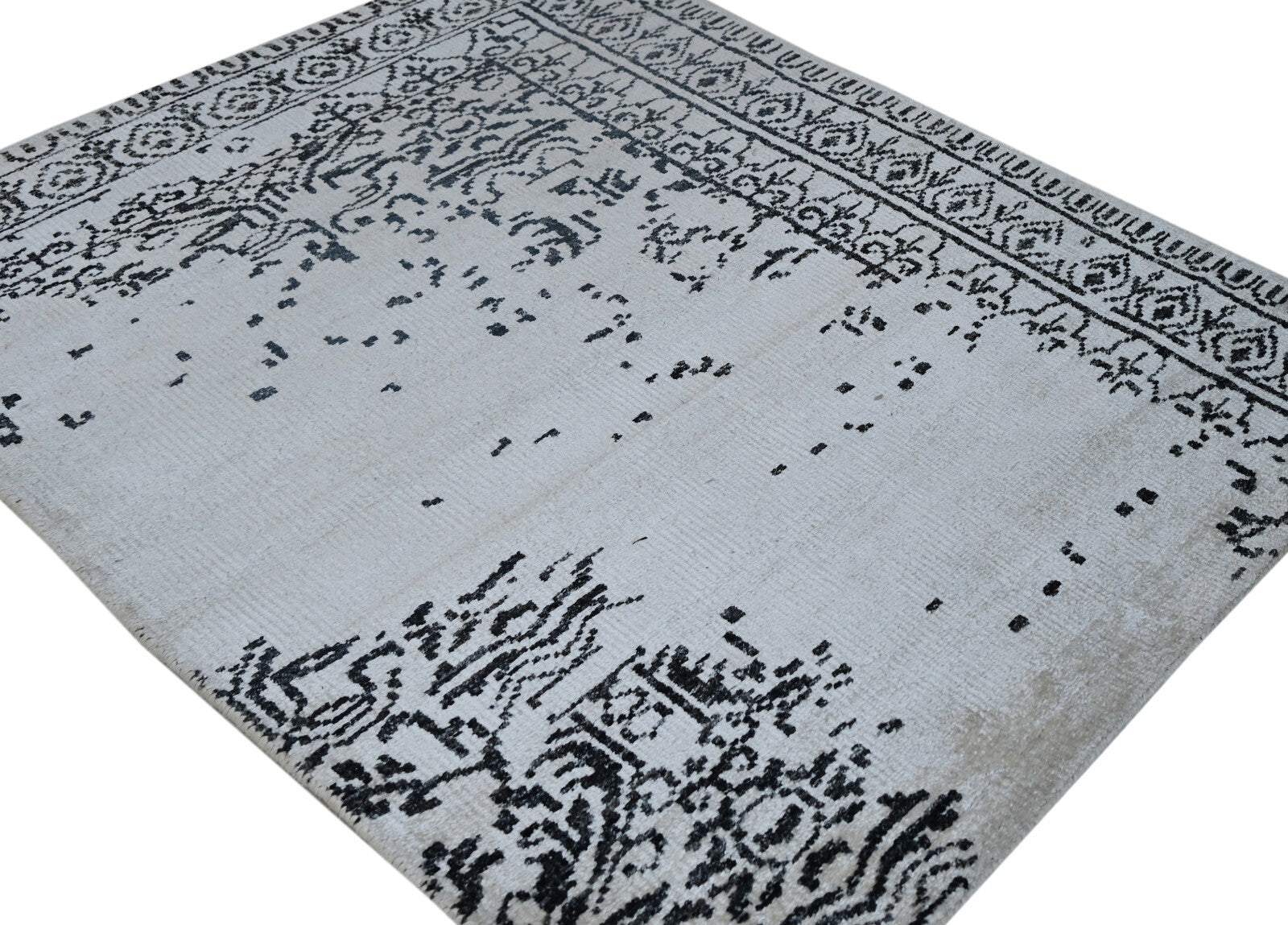 Modern, kézzel csomózott bambusz szőnyeg 90x150 vintage fehér ezüst nappali szőnyeg SH172