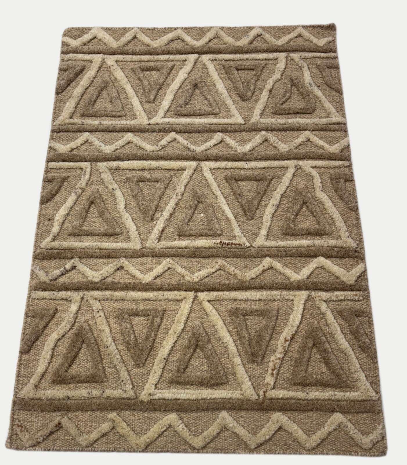 Handgefertigte Kilim Dhurry Teppich 60x90 cm Naturbeige Braun  100% Wolle DWD806