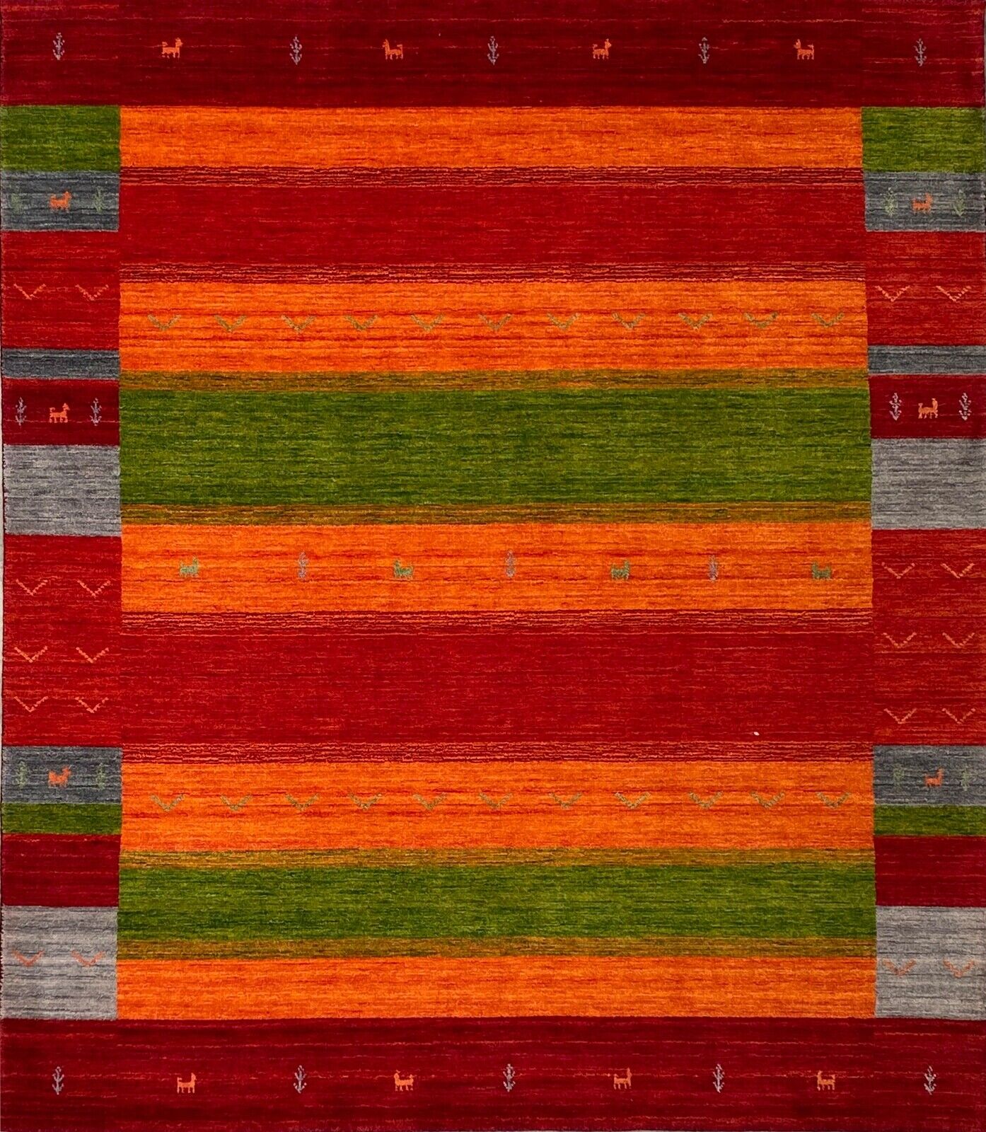 Gabbeh Teppich 100% Wolle 200x250 cm Rot Grün Handgewebt Orientteppich Bunt 108