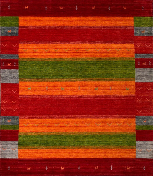 Gabbeh Teppich 100% Wolle 200x250 cm Rot Grün Handgewebt Orientteppich Bunt 108