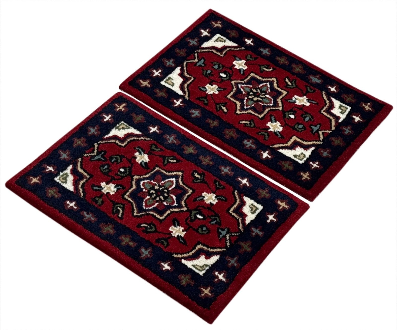 Wollteppich 40x60 Rot Beige Oriental Handgemacht Türvorleger Fussmatte HT371R