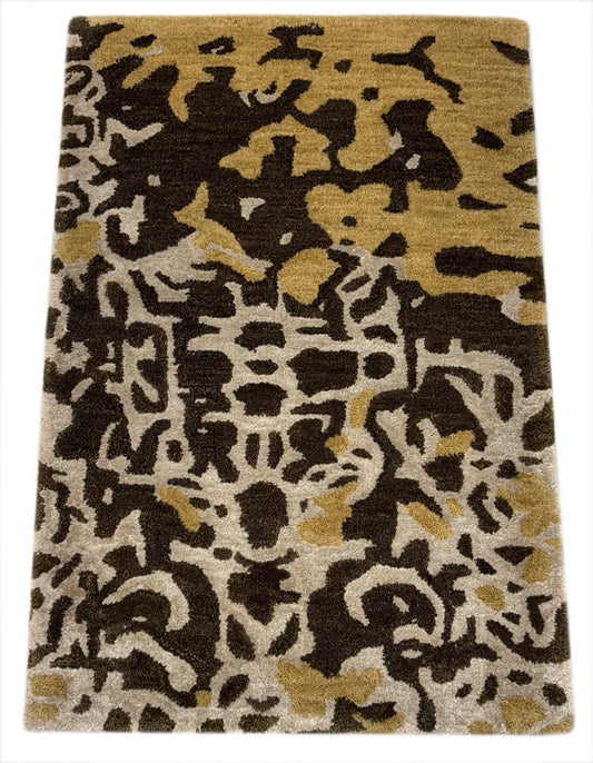Handgetufteter Teppich 60x90 cm Gold Beige Braun Modern 80% Wolle Design R95