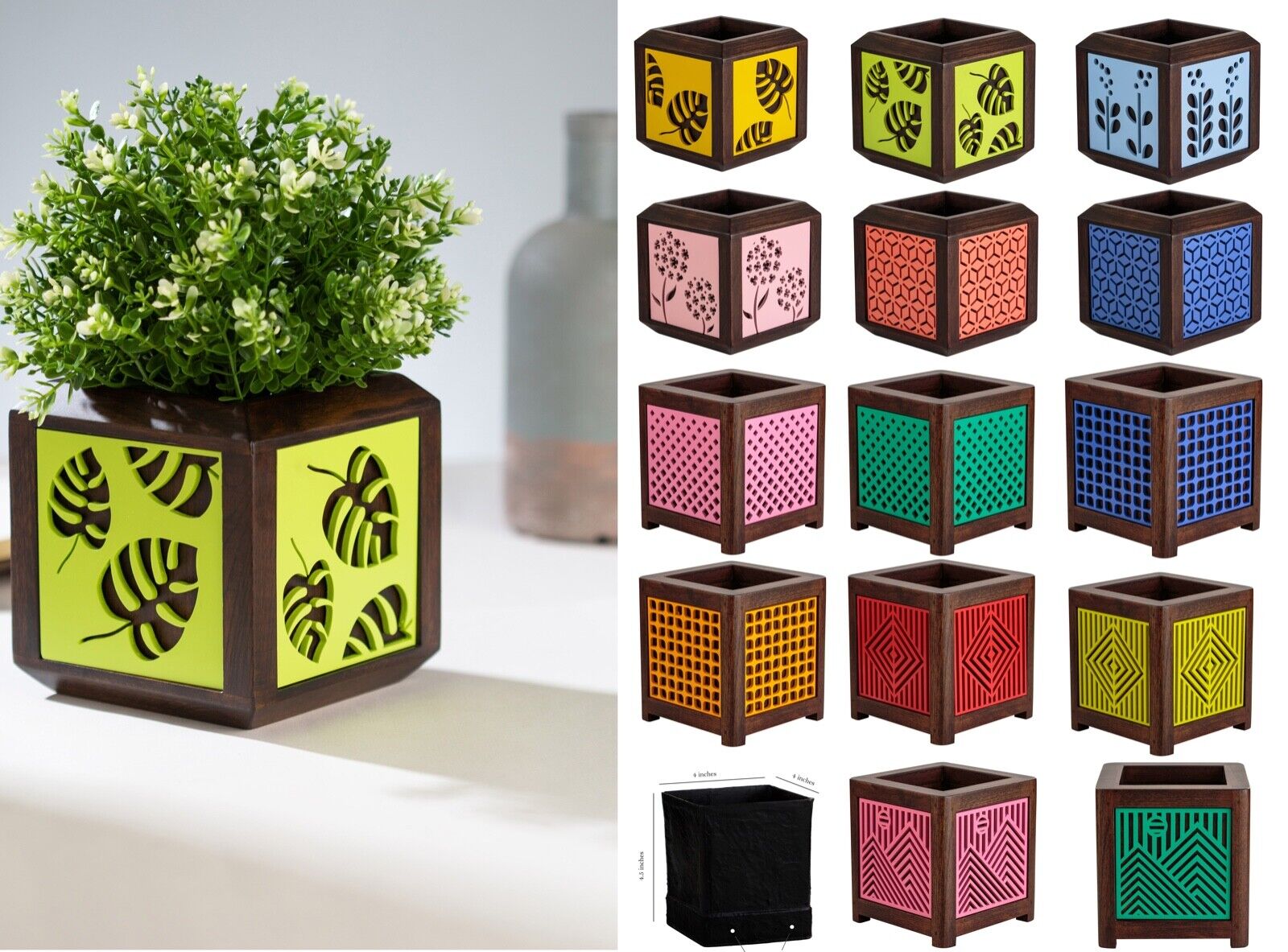 Teakholz Blumenkübel Pflanzkasten Blumentopf Holz Blumentrog Pflanztopf Übertopf