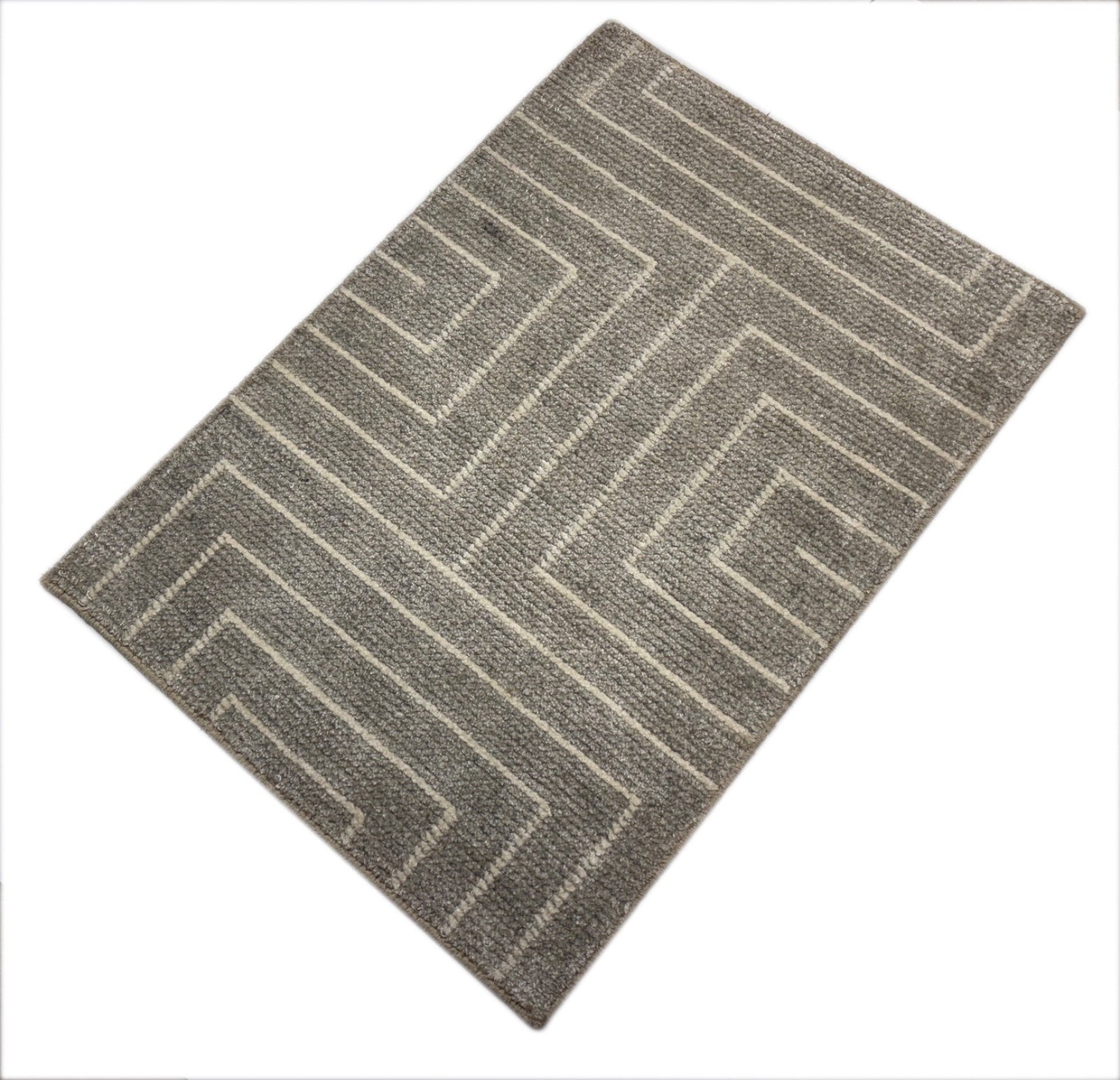 Handgeknoopt vloerkleed 60x90 cm, wol, viscose, zilverkleurig, modern design D1105