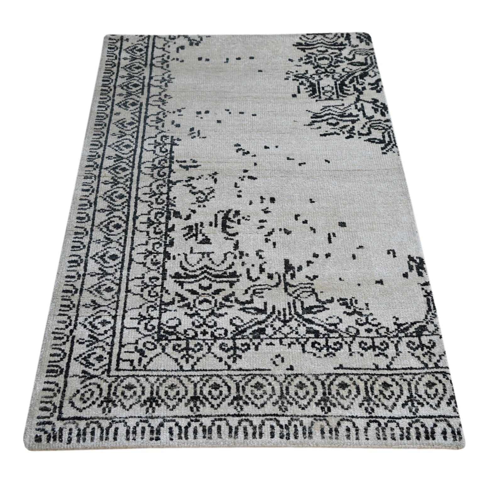 Modernes Handgeknüpfter Bambus 90x150 Vintag weiß silberWohnzimmer Teppich SH172