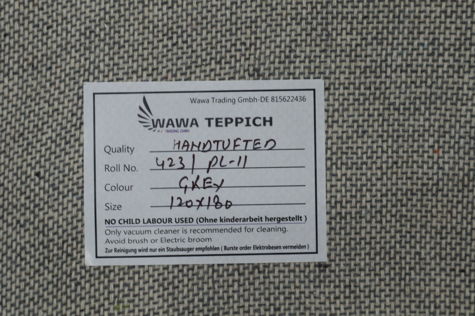 Gabbeh Teppich 100% Wolle Grau Uni Farbe 120x180 cm  Handgemacht PL11