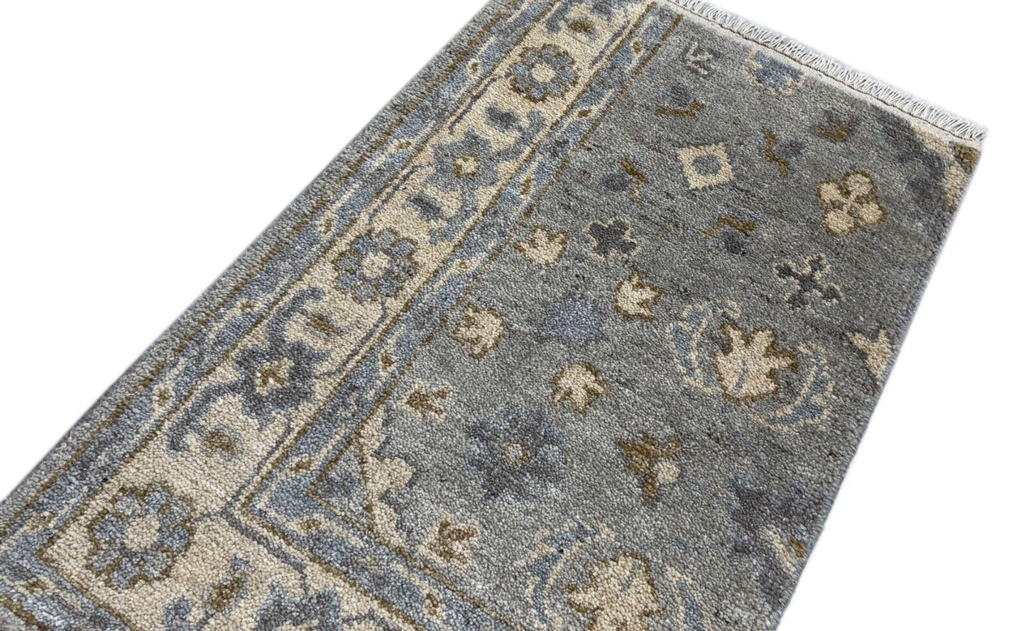Handgeknüpfter Wollteppich 60x90 cm Kurzflor Modern Grau Beige Teppich st140
