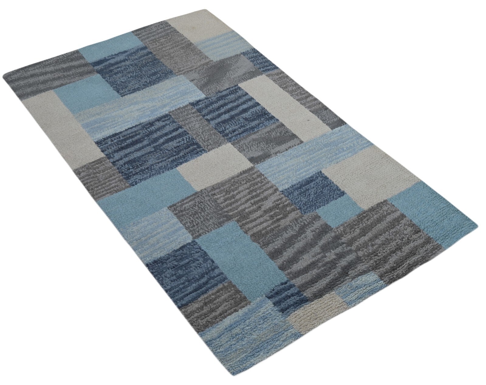 Modernes Handgeknüpfter  150x240 Wolle  blau weiß Wohnzimmer Teppich SH104