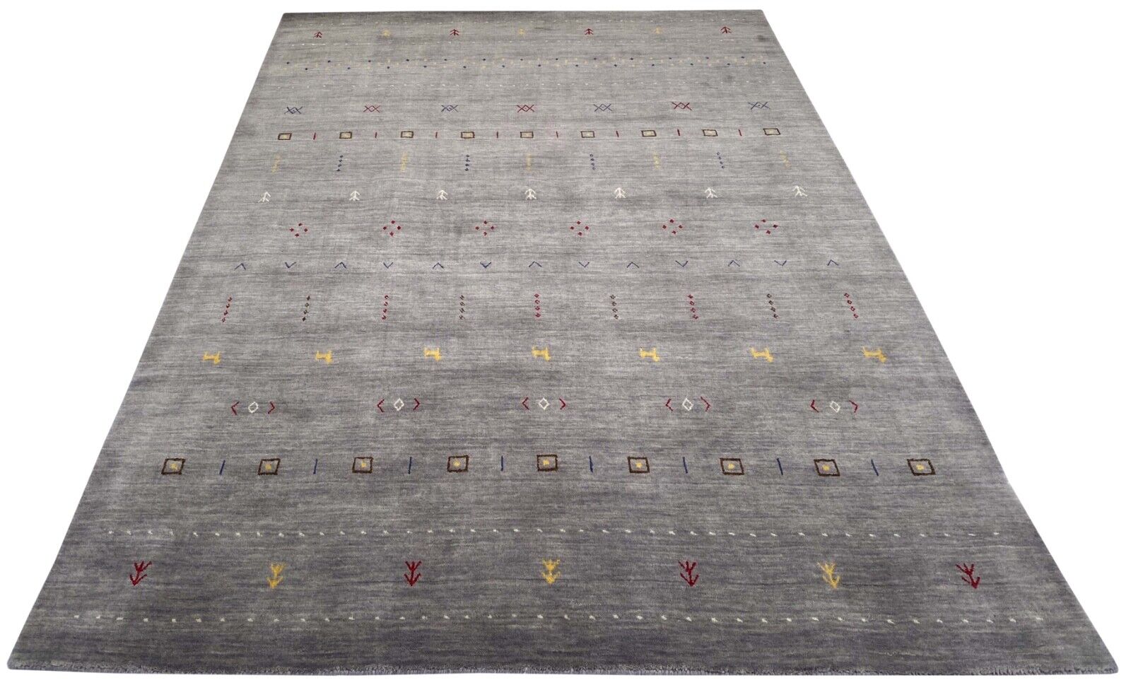 Grau Teppich 100% Wolle 170x240 cm Handgewebt Orientteppich ac13