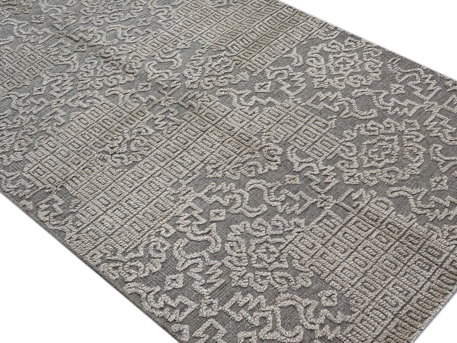Handgeknüpfter Wollteppich 152x243 cm Beige Grau  Modern Design DT960