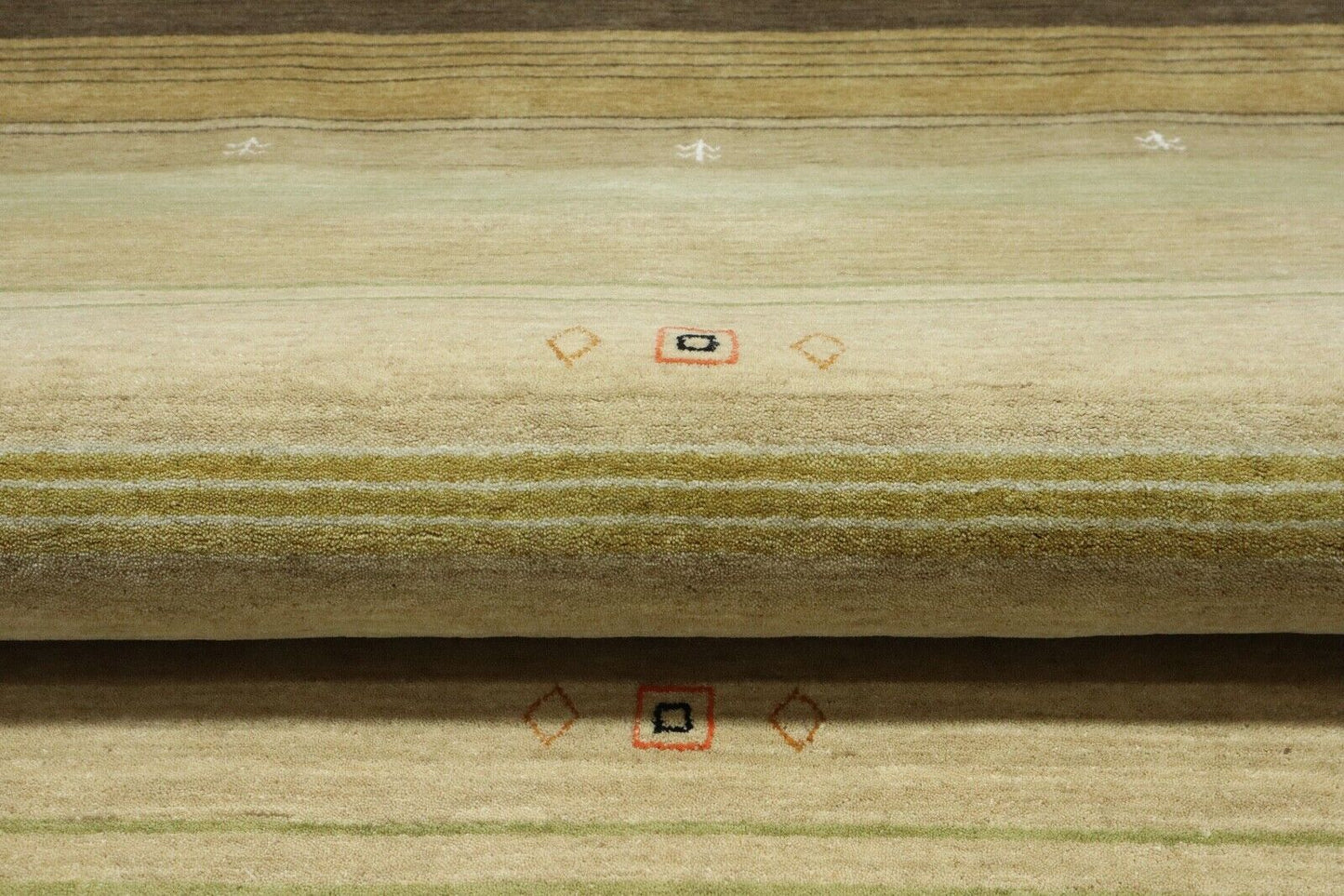 Teppich 100% Wolle 170x240 cm Grün mint Beige Handgewebt Gabbeh LR1044