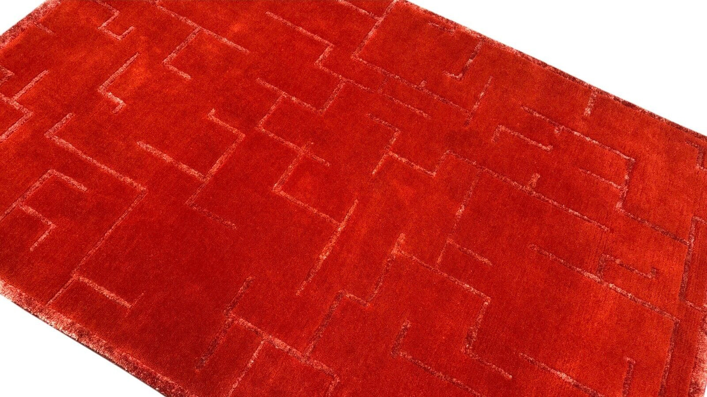 Rot Nepal Teppich Handgeknüpft Wolle Bambus seide Orientteppich 125x185 cm