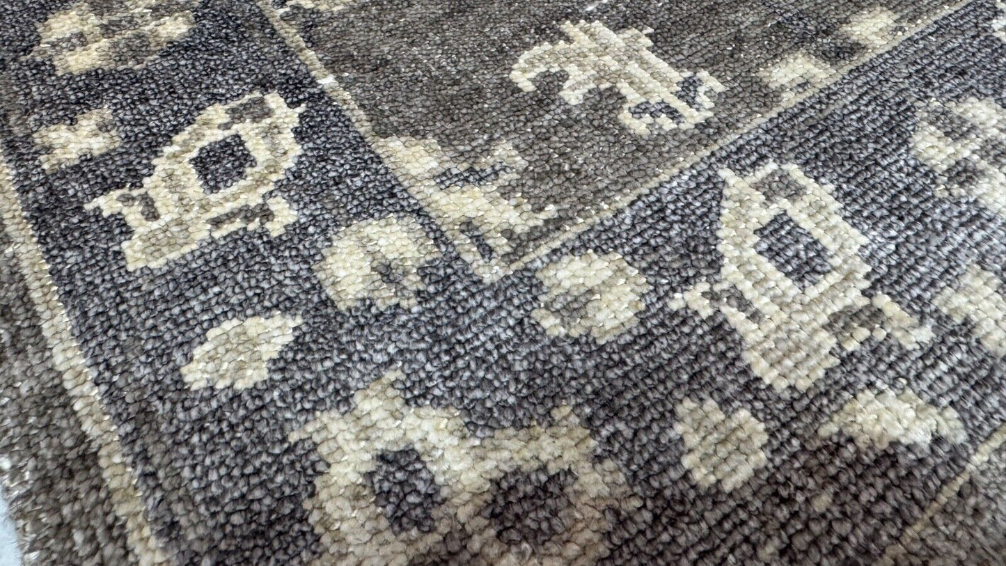 Handgeknüpfter Wollteppich 60x90 cm Kurzflor Modern Grau Beige Teppich st152