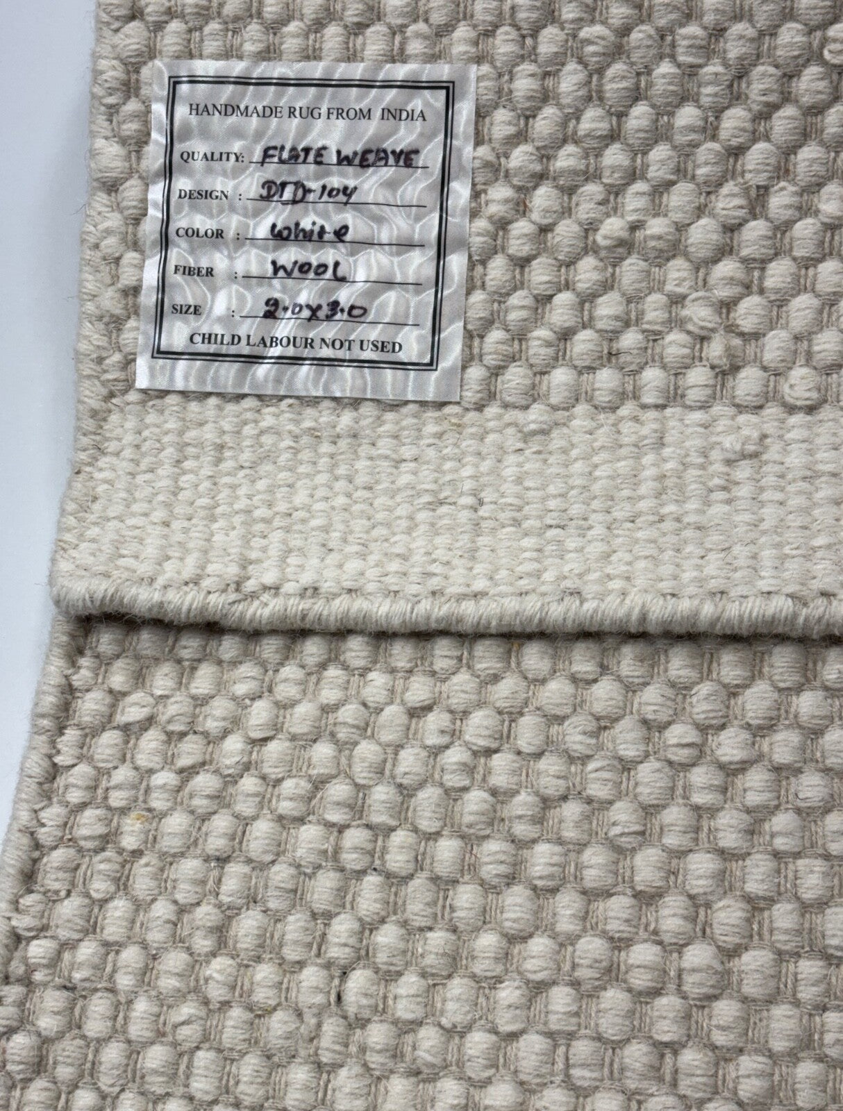 Kilim Dhurry Teppich 60x90cm Handgefertigt 100% Wolle Naturweiß D104