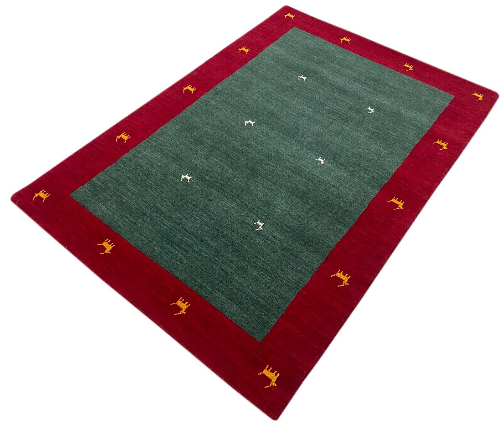 Grün Rot Teppich 100% Wolle Gabbeh 120x180 cm Handgewebt Home Deko WR156 