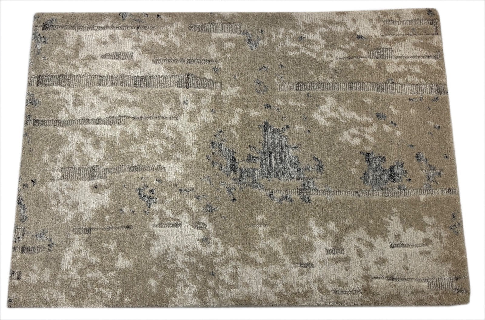 Handgeknüpfter  Design Teppich 60x90 cm Silber Bambus Glanz Modern R67