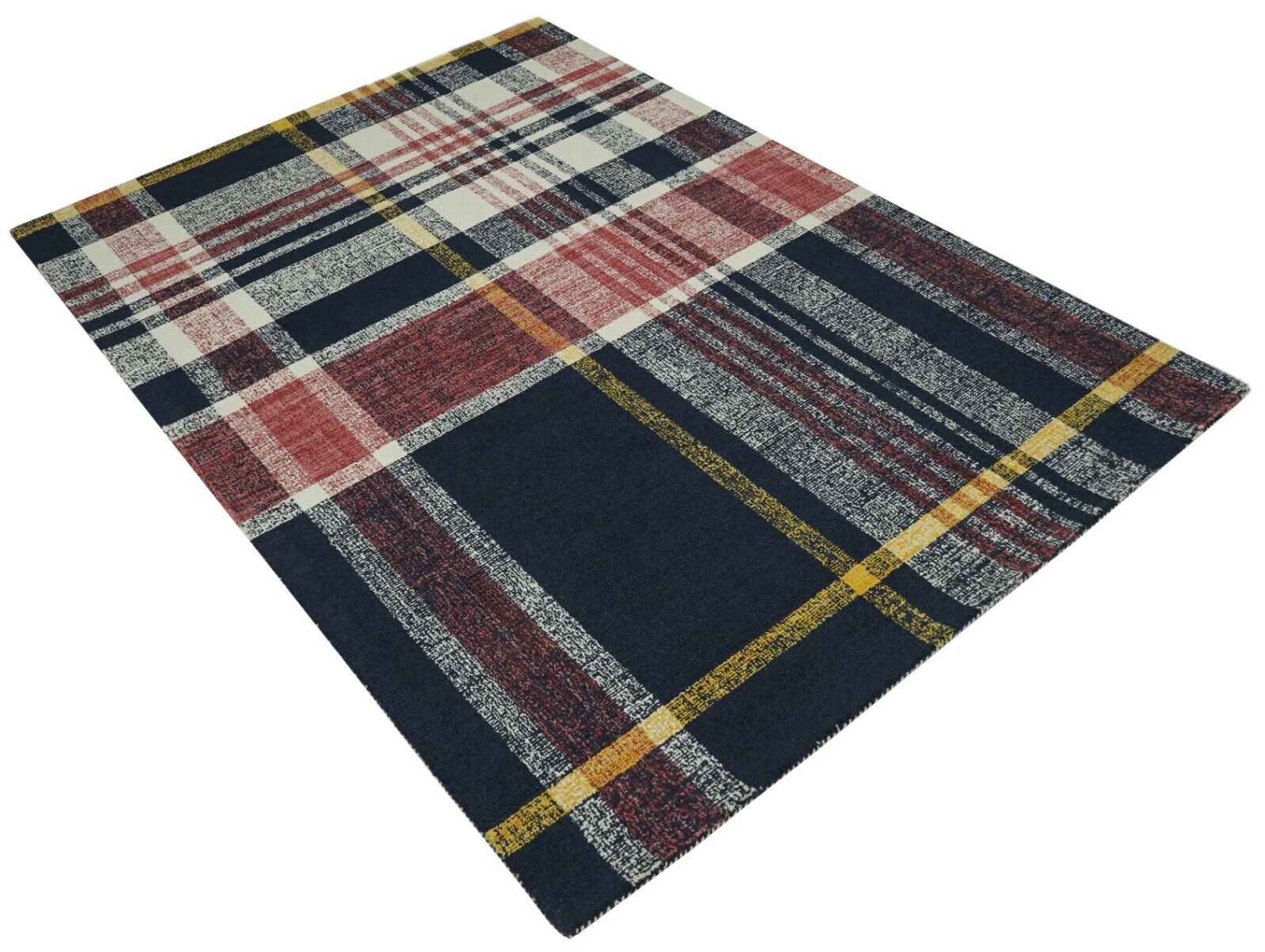 Blau Rot Teppich 100% Wolle 160X230 cm Weiß Orientteppich Handgetuftet HT199