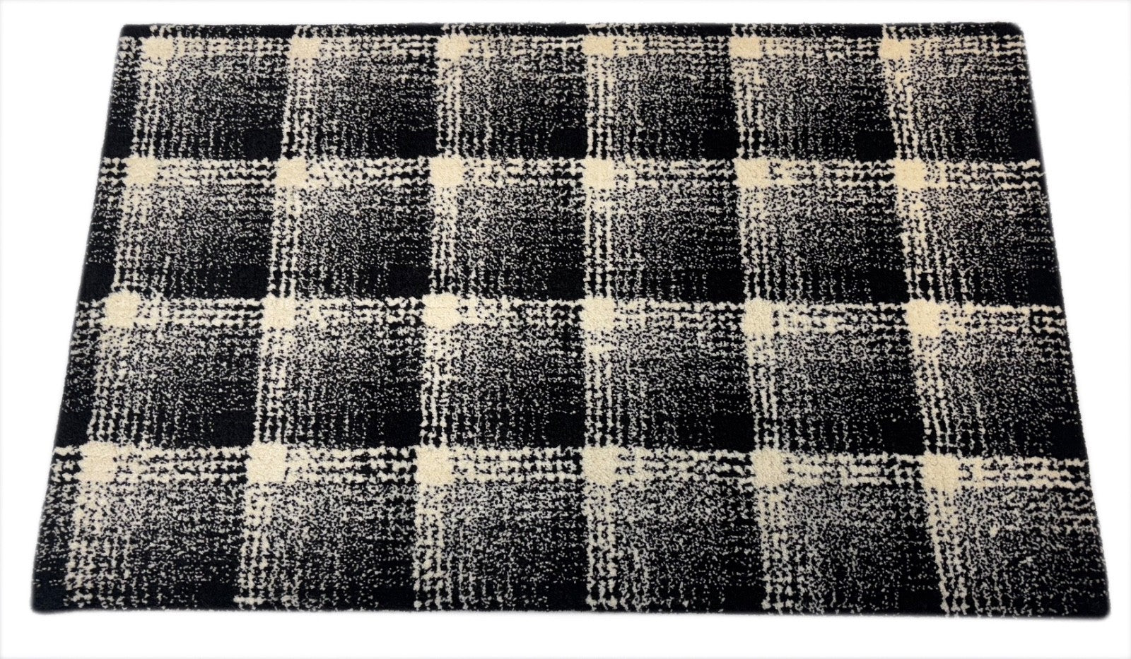 Handgetufteter Wollteppich 60x90cm Schwarz Weiß Modern Geometrisches Muster R99