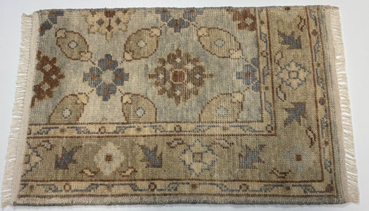 Handgeknüpfter Wollteppich 60x90 cm Kurzflor Modern  Beige Teppich D758