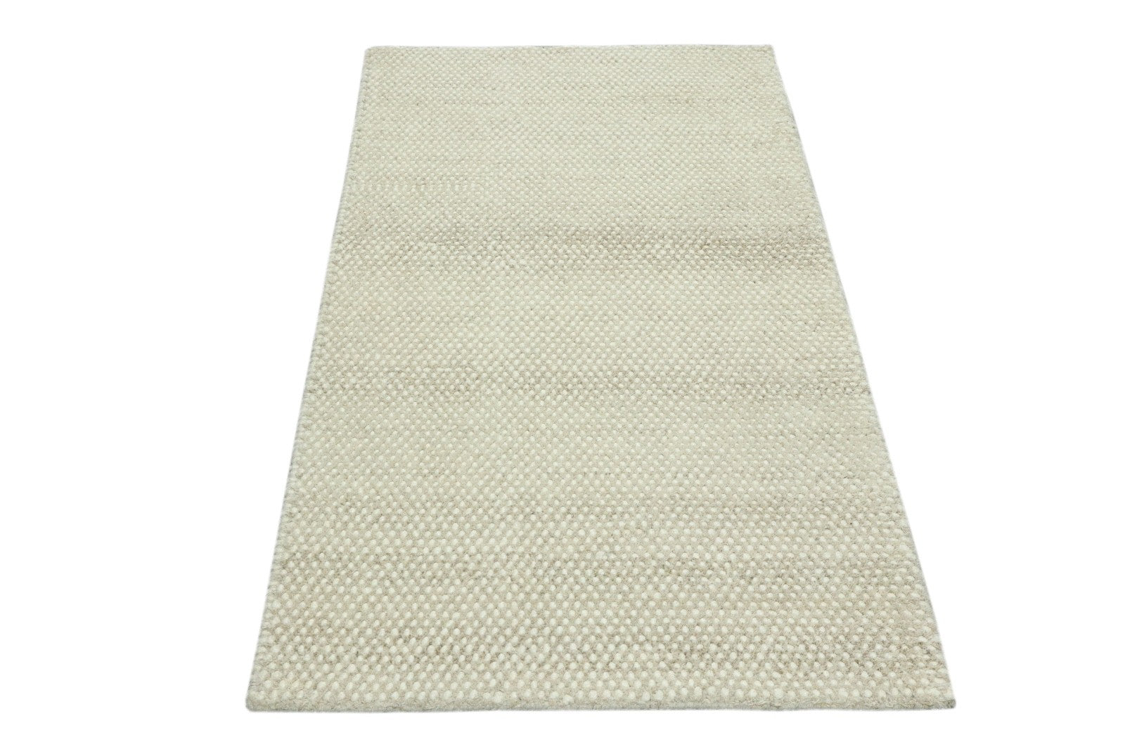Silber Design Teppich Läufer 100% Wolle Handgewebt Beige Creme Weich D727
