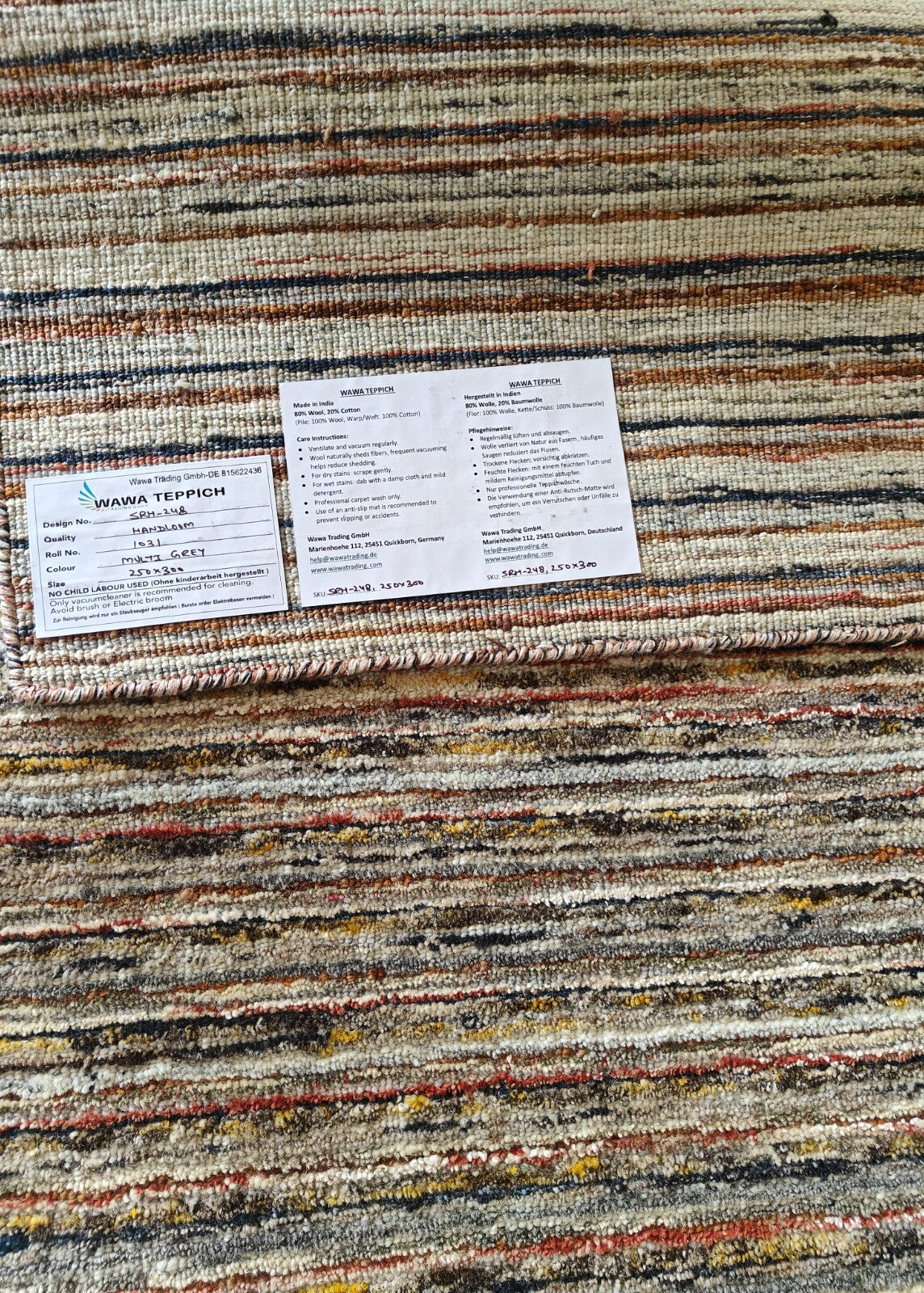 Handgewebter Teppich 250x300 Multi-Grau Glanzoptik Wolle  Wohnzimmer SH248