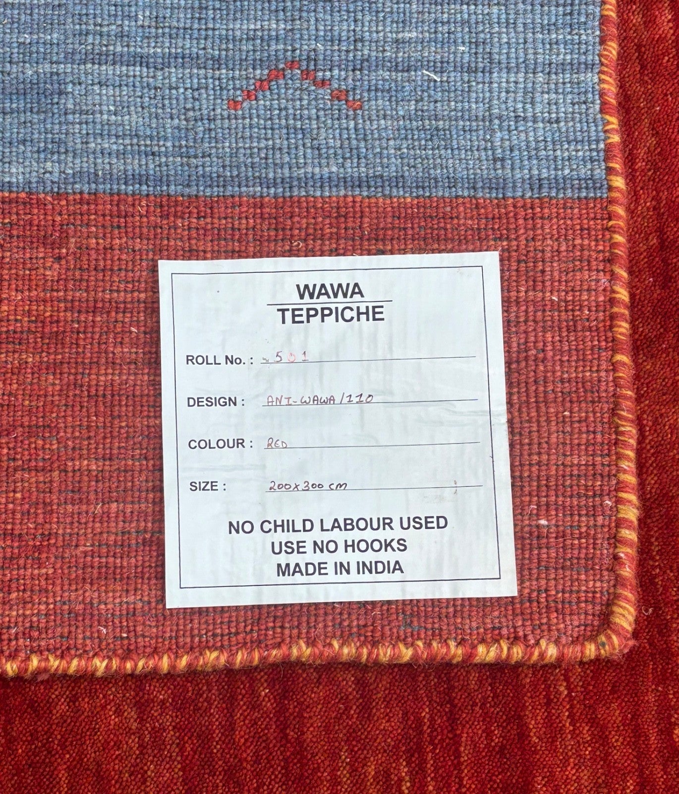 Wollteppich 200x300 Rot Blau Gelb Handgewebt Modern Unikat Orient Teppich