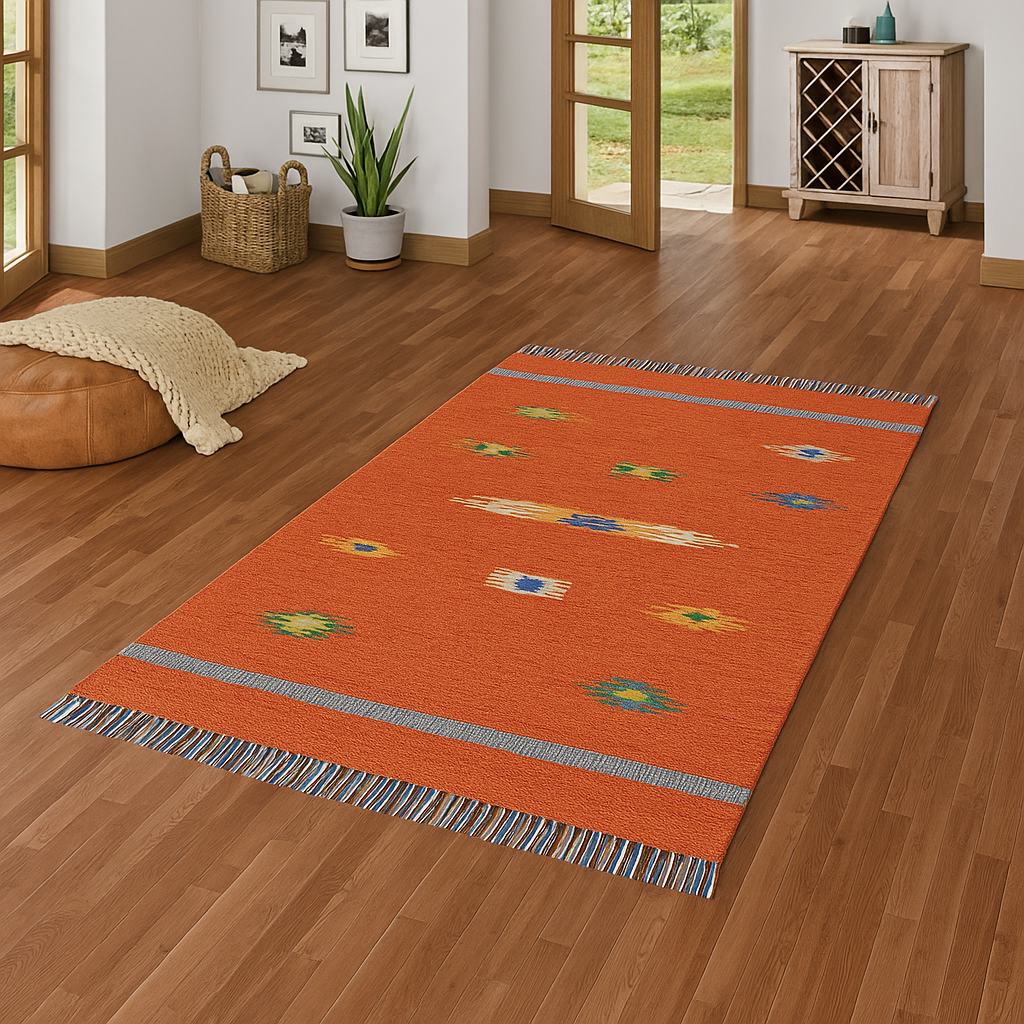 Kelim Teppich 100% Baumwolle flach gewebt mit Fransen Kilim Dhurrie 8 Designs CT