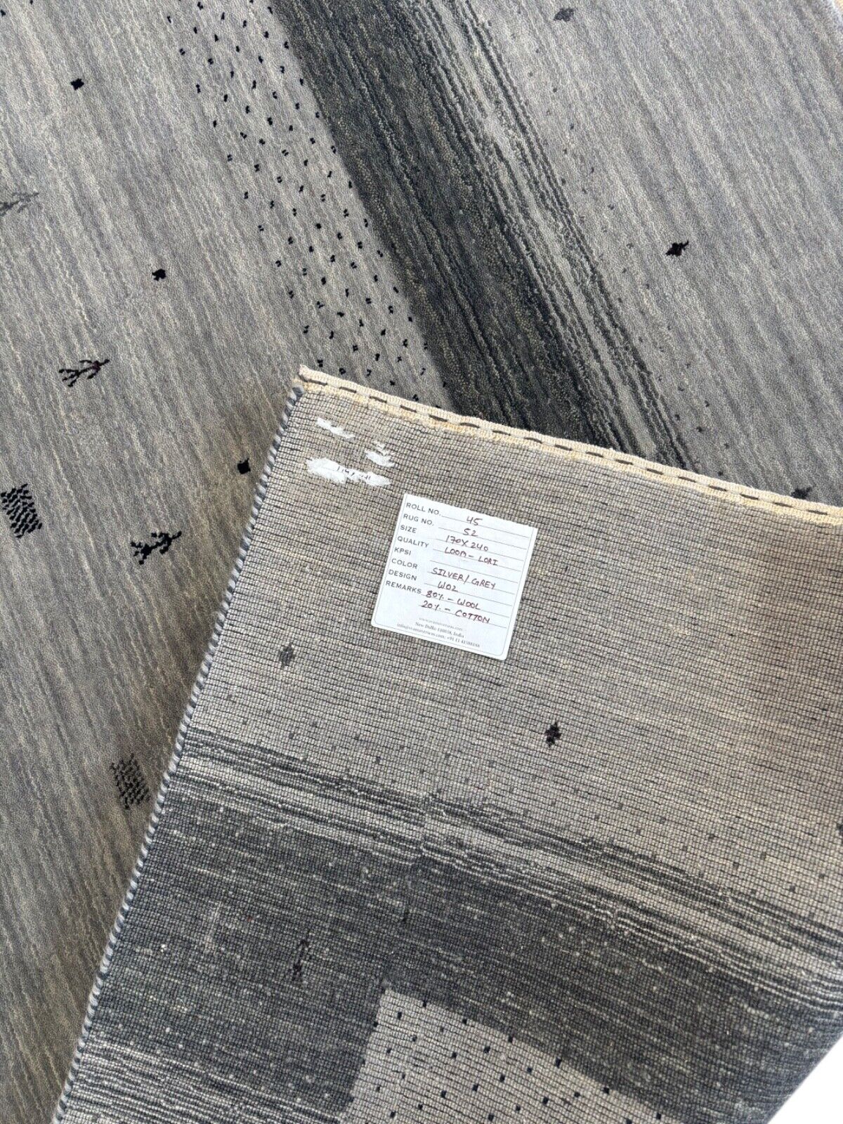 Grau Gabbeh Teppich 100% Wolle Handgewebt Schurwolle 170x240 cm st52