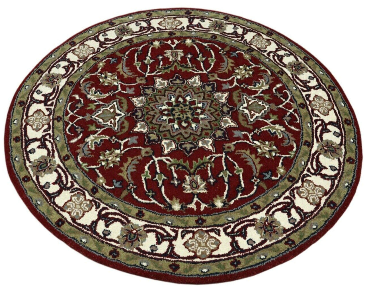 Rund Orient Rot Teppich 100% Wolle 150X150 cm Handarbeit Handgetuftet T950