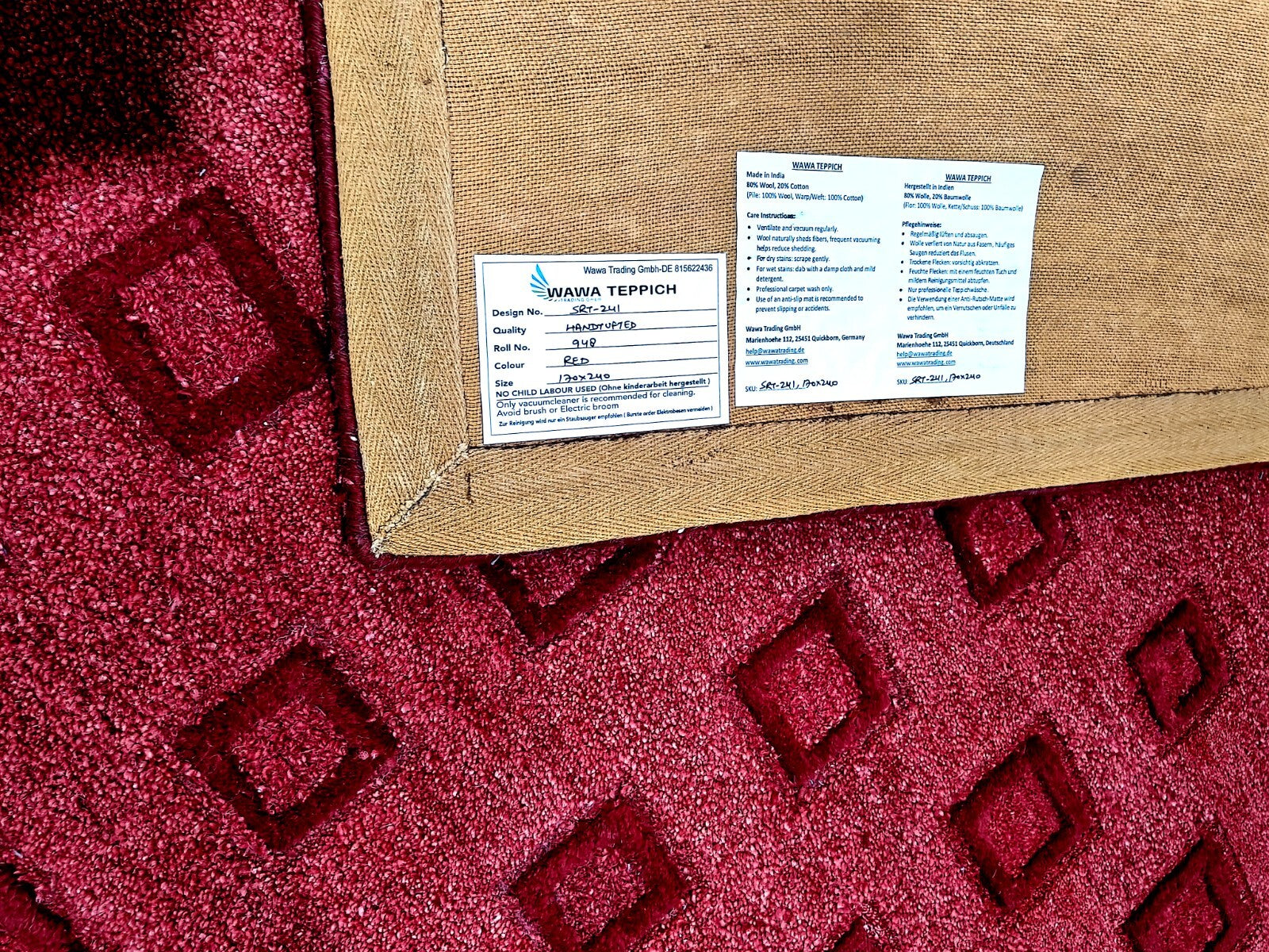 Handgetufteter Wolle teppich 150x240 Rot Modern Wohnzimmer SH241