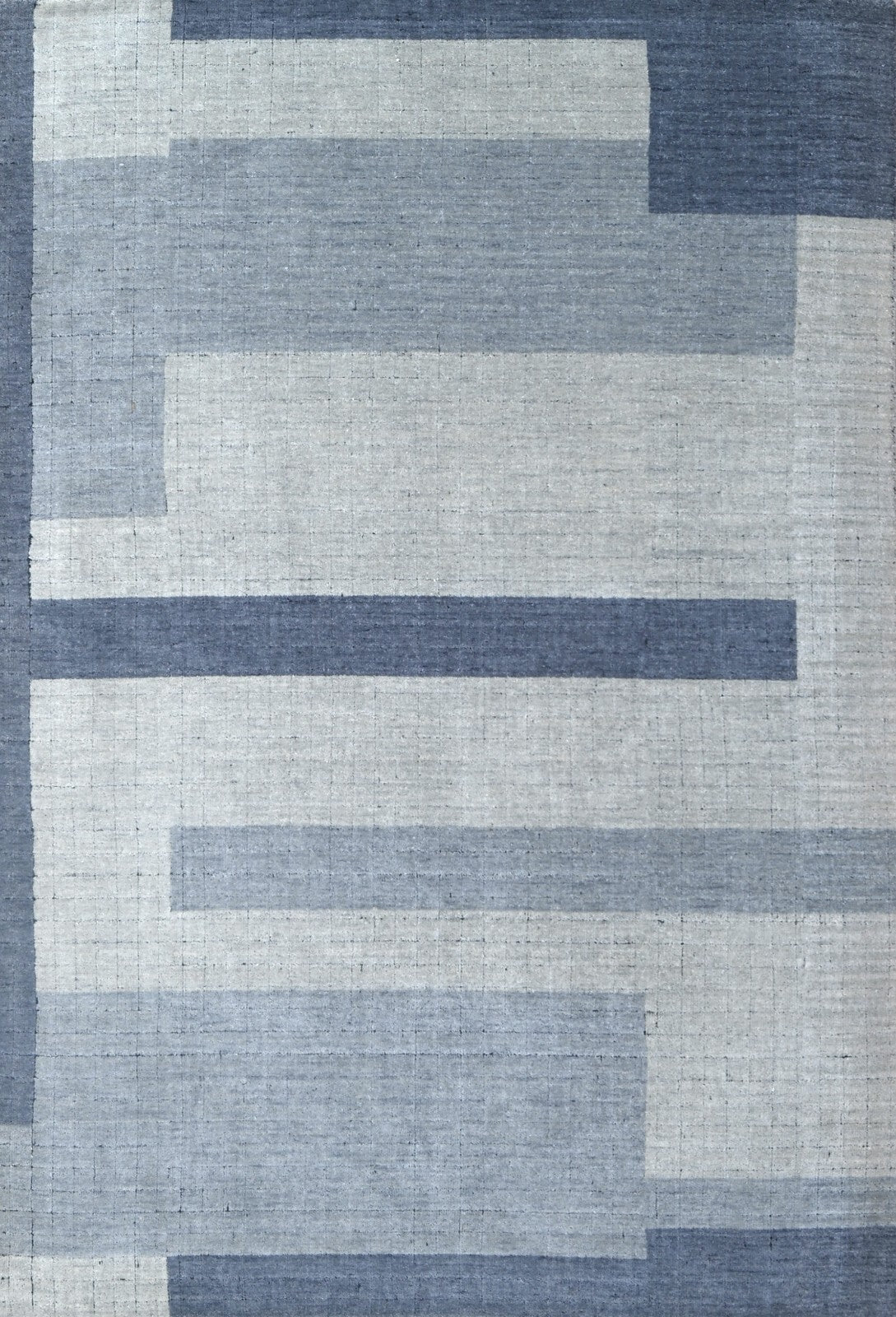 Handgewebter Teppich 160x230 blau-multi Glanzoptik Wolle Flach Wohnzimmer SH107