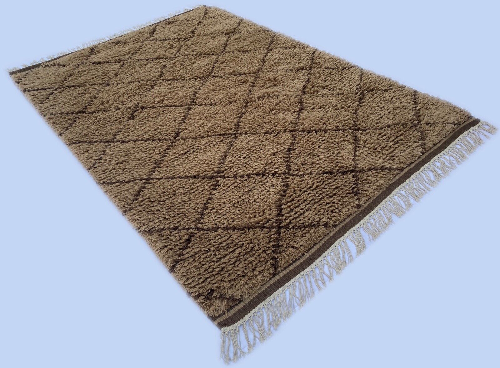 Teppich Morocco Berber Shaggy 100% Wolle Braun Handgefertigter BM1
