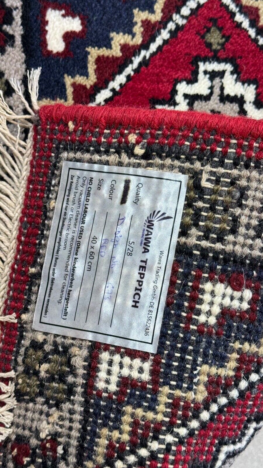 Brücke Teppich 40x60 cm Handgeknüpft Fußmatte Automatte 100% Wolle Rot Blau PH41