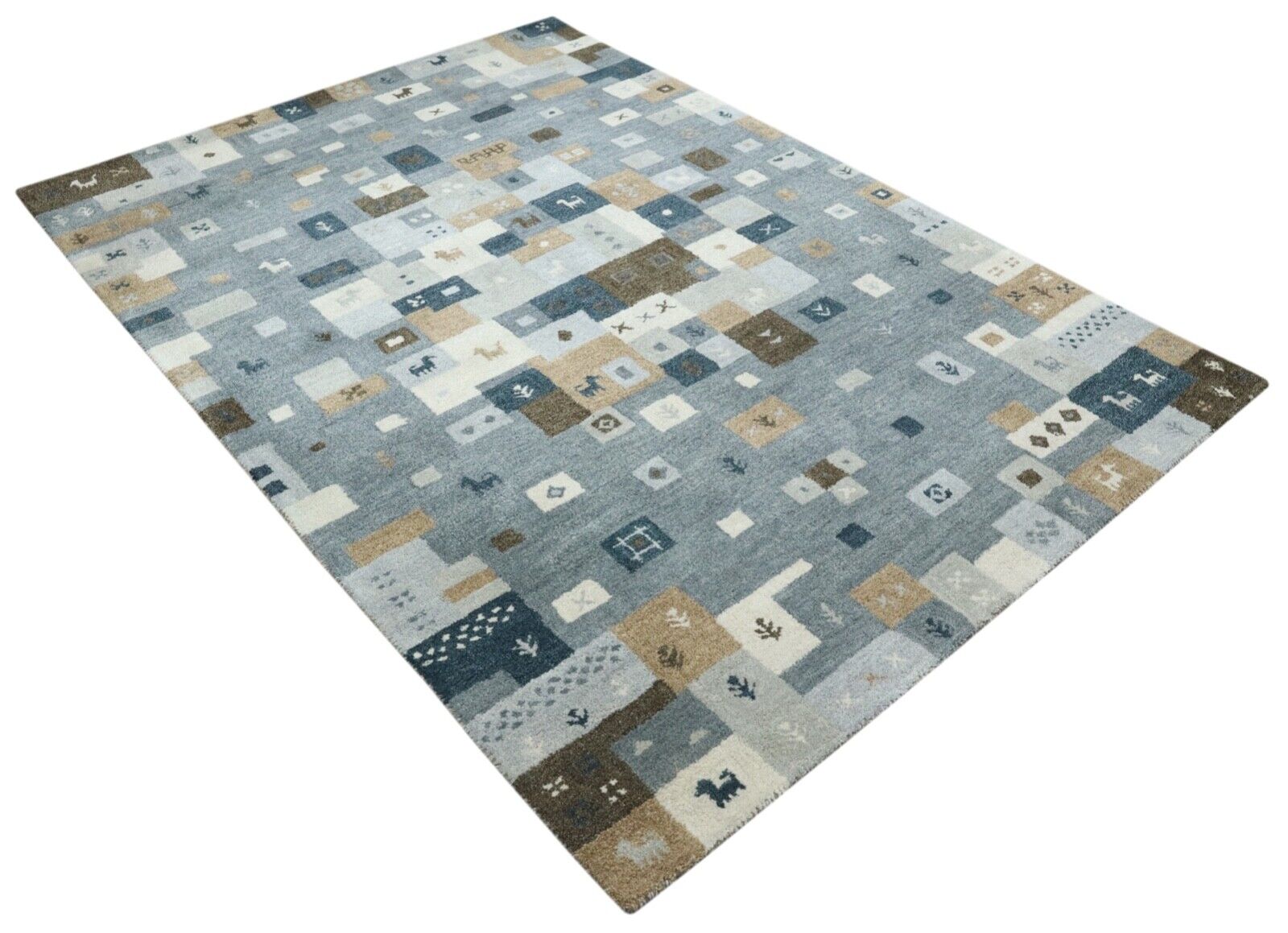 Orient Teppich 100% Wolle 160X230 cm Handarbeit Blau Grau Handgetuftet T944