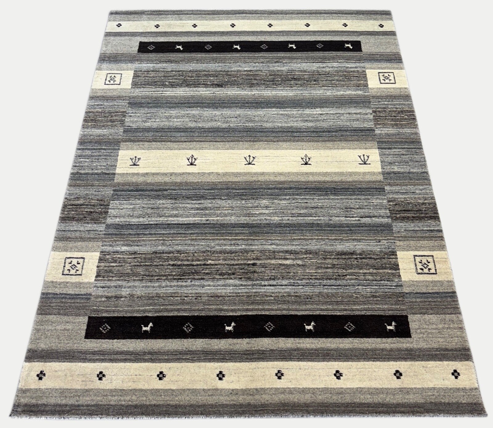 Beige Naturfarbe Gabbeh Teppich 100% Wolle Handgewebt Schurwolle 170x240 cm St39