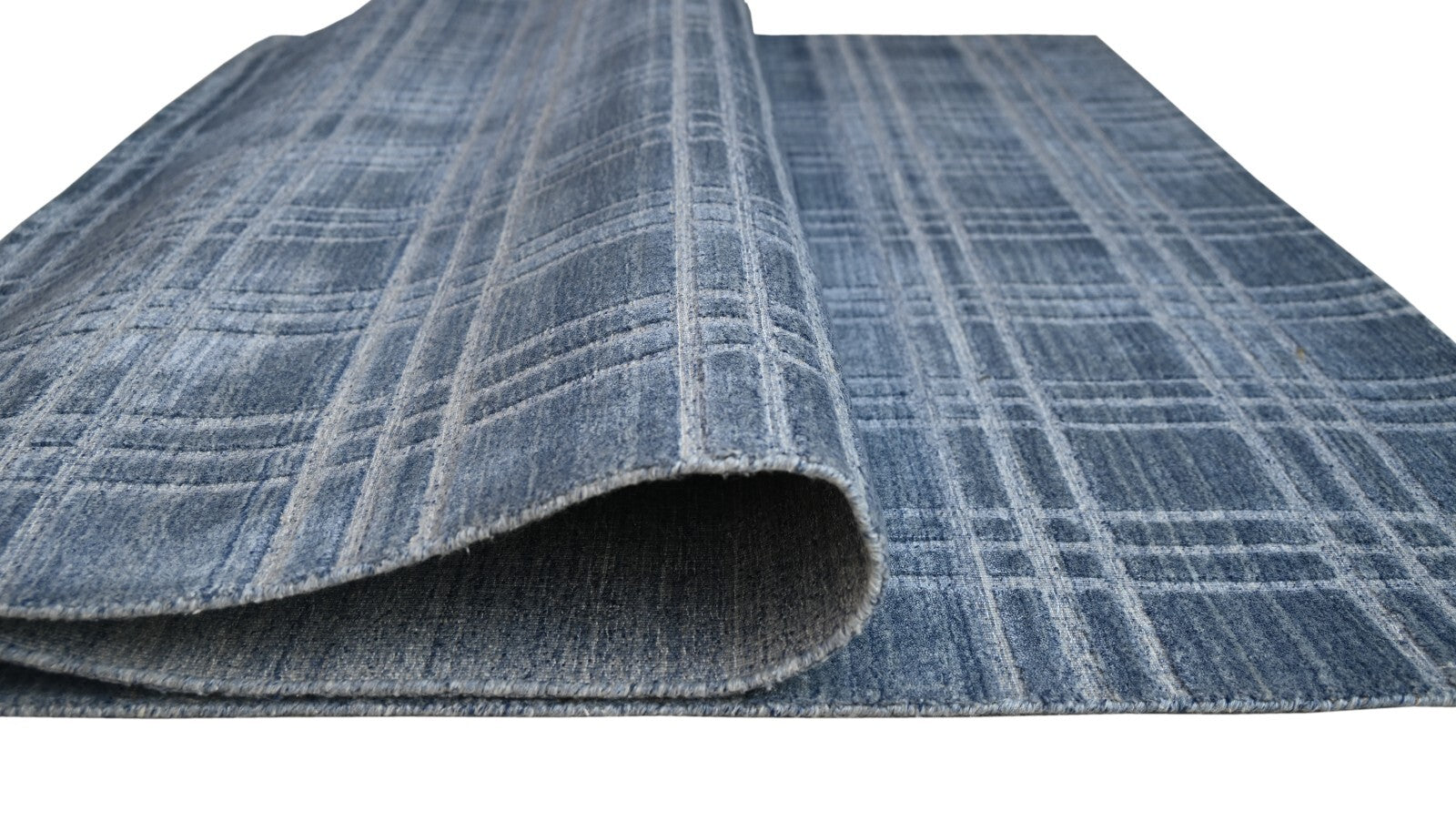 Handgewebter Teppich 170x240 BLAU Glanzoptik Wolle Flach Wohnzimmer SH116