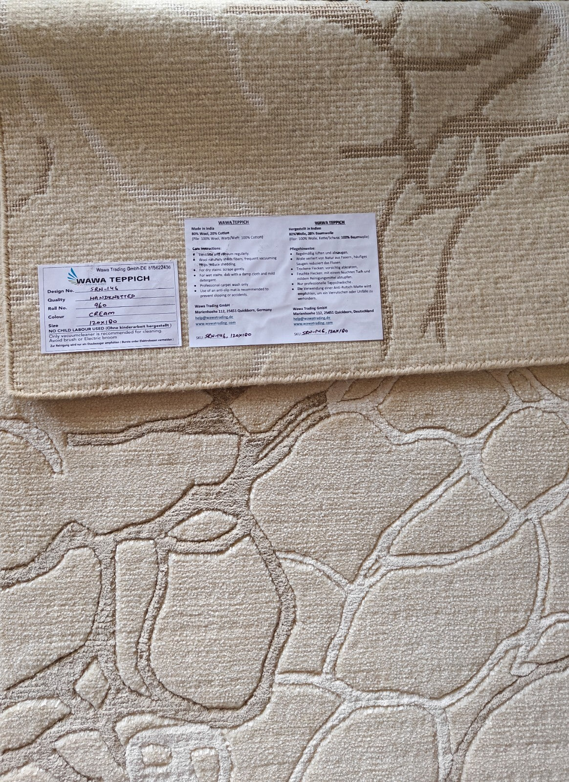 Modernes Handgeknüpfter Wolle 120x180 Vintage Creme Wohnzimmer Teppich SH146