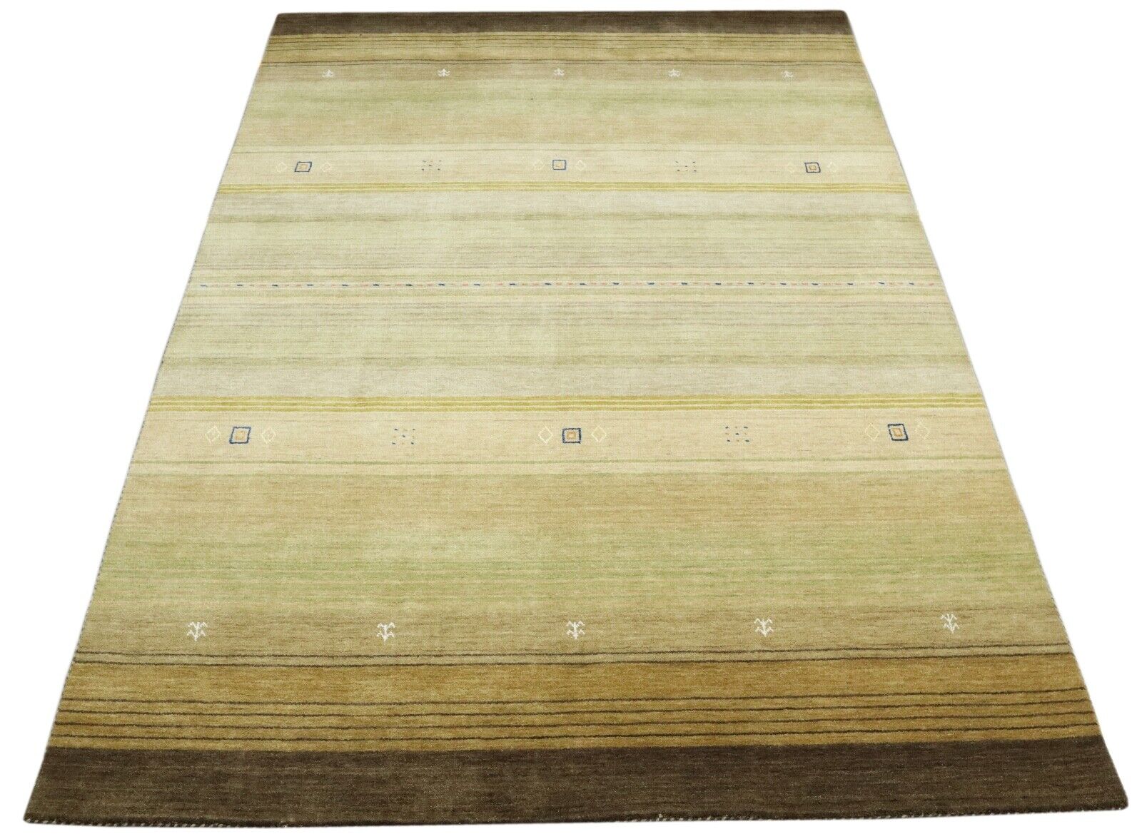 Teppich 100% Wolle 170x240 cm Grün mint Beige Handgewebt Gabbeh LR1045