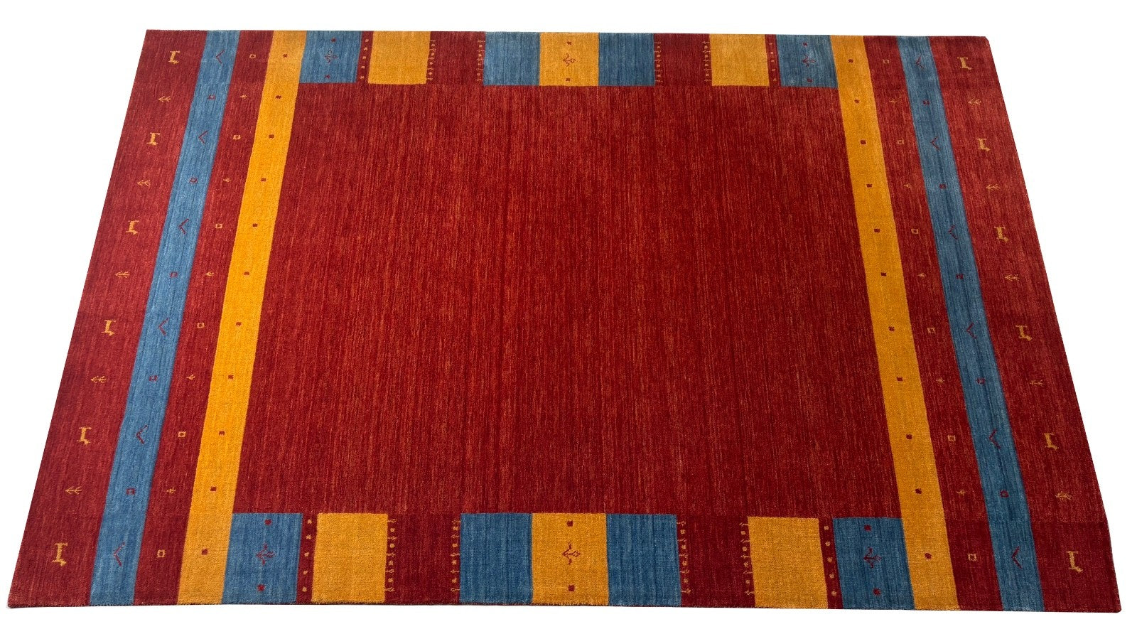 Wollteppich 200x300 Rot Blau Gelb Handgewebt Modern Unikat Orient Teppich